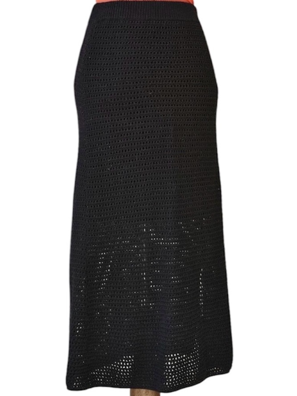 House of Harlow 1960 Black Knit & Crochet Bodycon Midi Skirt SZ XS